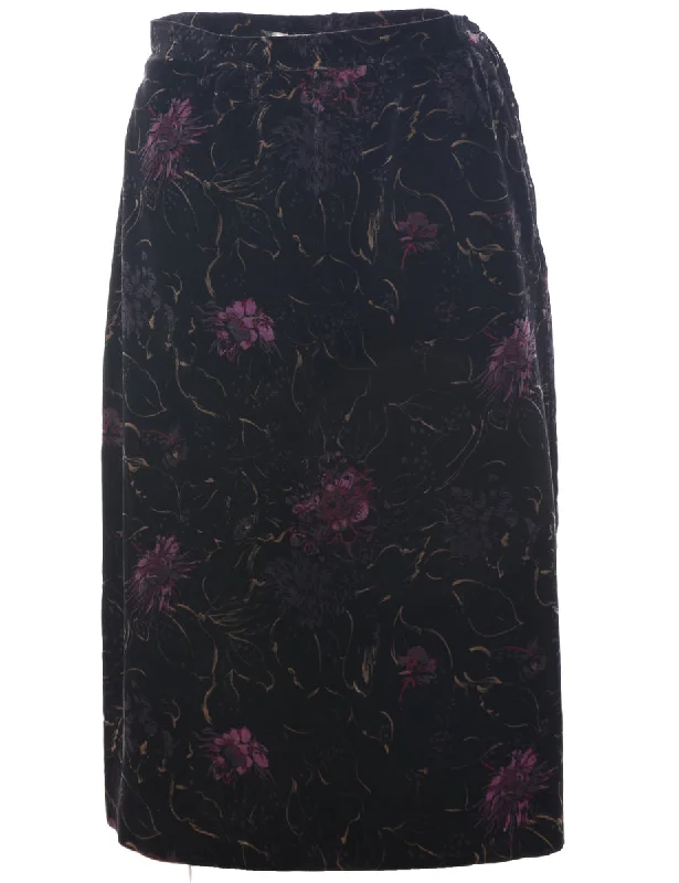 Epic Deals Velvet Floral Midi Skirt - S