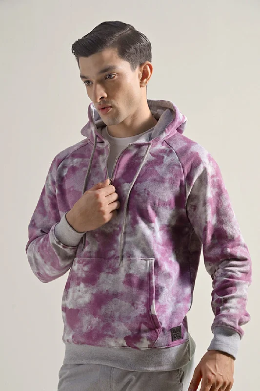 Bargain Bin Tie & Dye Half Zipper Hoodie - Dusty Pink