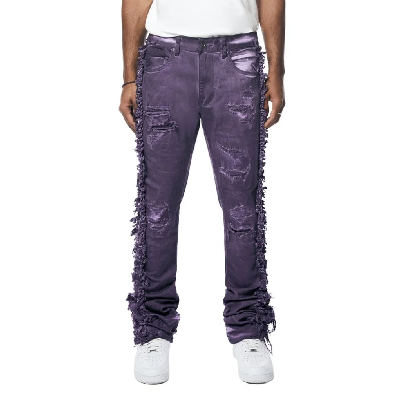 Deep Discounts Stacked Frayed Pigment Dyed Pants - Purple