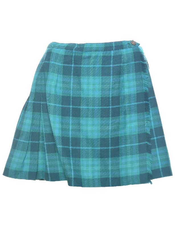 New Markdowns Wool Tartan Pleated Skirt - M