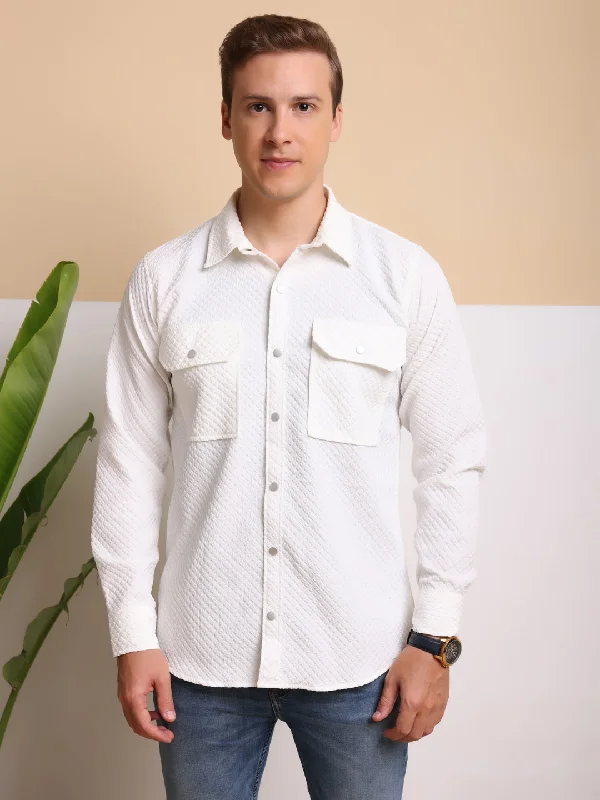 Factory Direct Sale Man's Casual Imported Fabric Double Pocket Crush Shirts - White