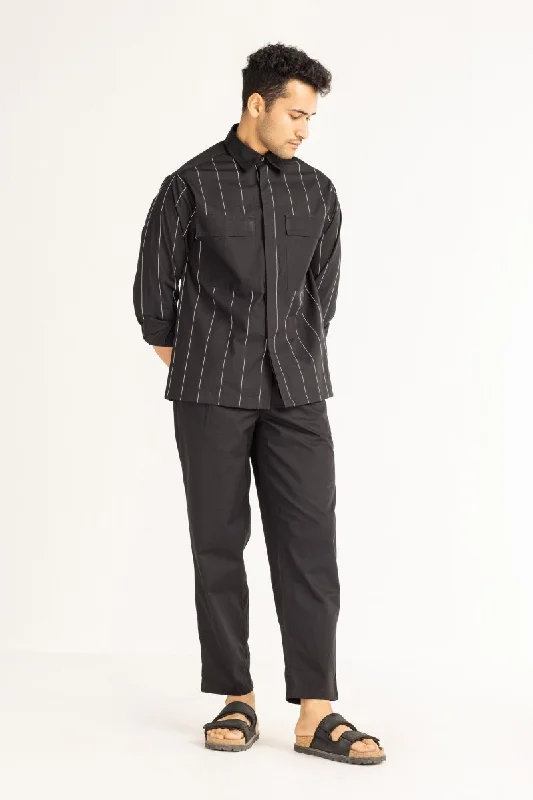 Get It Before It’s Gone Linear Embroidered Shirt- Black