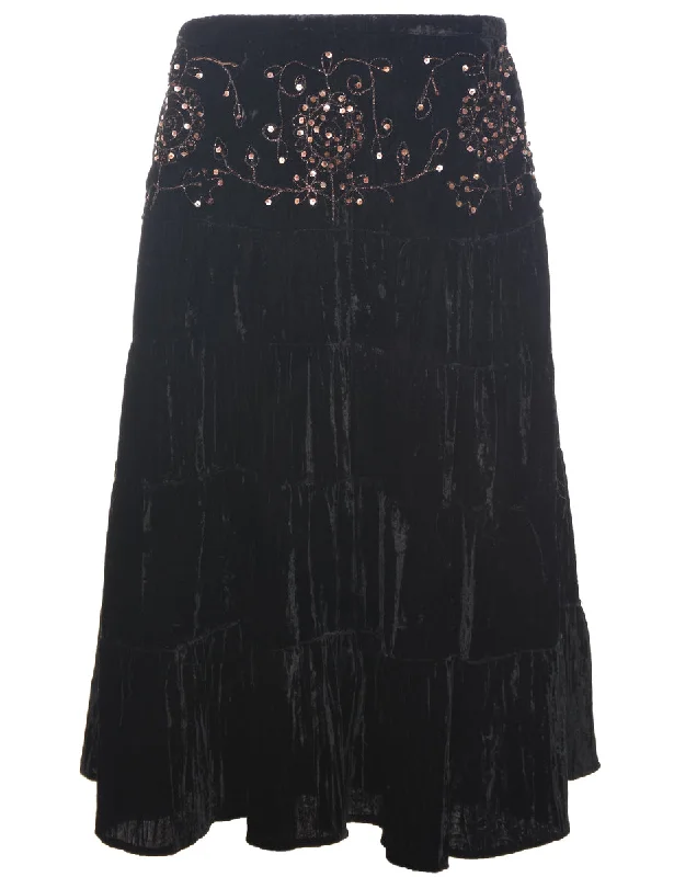 Anniversary Sale Velvet Black Midi Skirt - S
