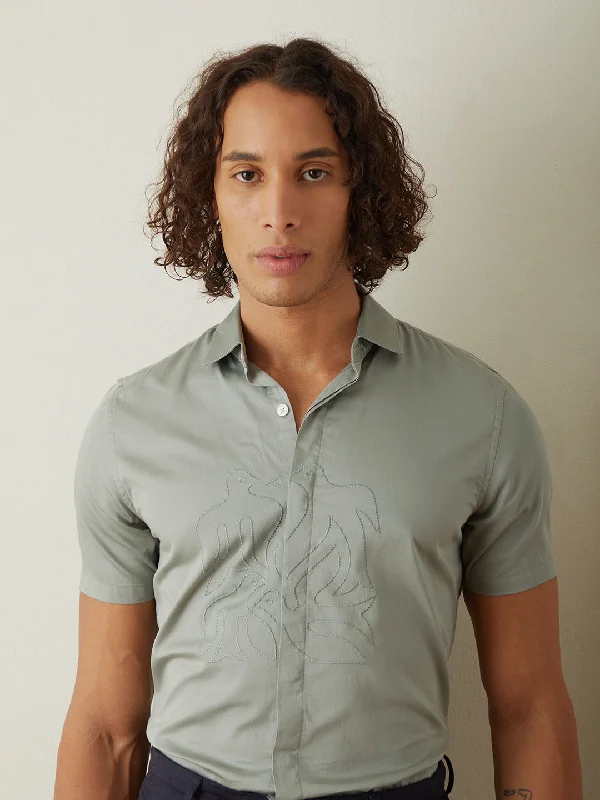 YEAR-End Sale Grey Plain Half Sleeve Casual Shirt