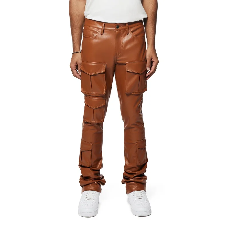 Quick Sale Stacked Utility Vegan Leather Pants - Cognac
