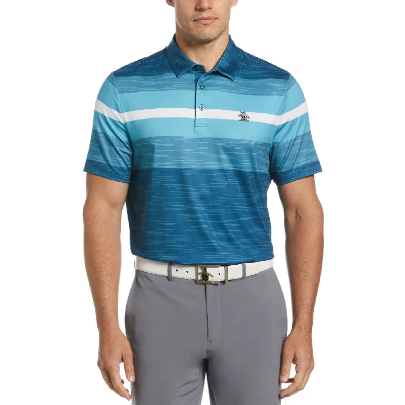 Buy Now Colour Block Engineered Marl Stripe Golf Polo Shirt In Corsair