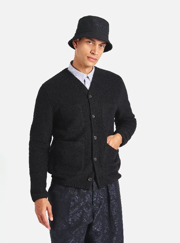 Time-Limited Offer Universal Works Cardigan in Black Wool Fleece