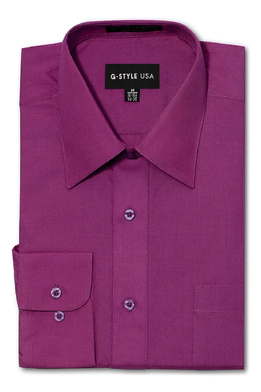 Weekend Deals That Thrill Men's Basic Solid Color Button Up Dress Shirt (Wine)