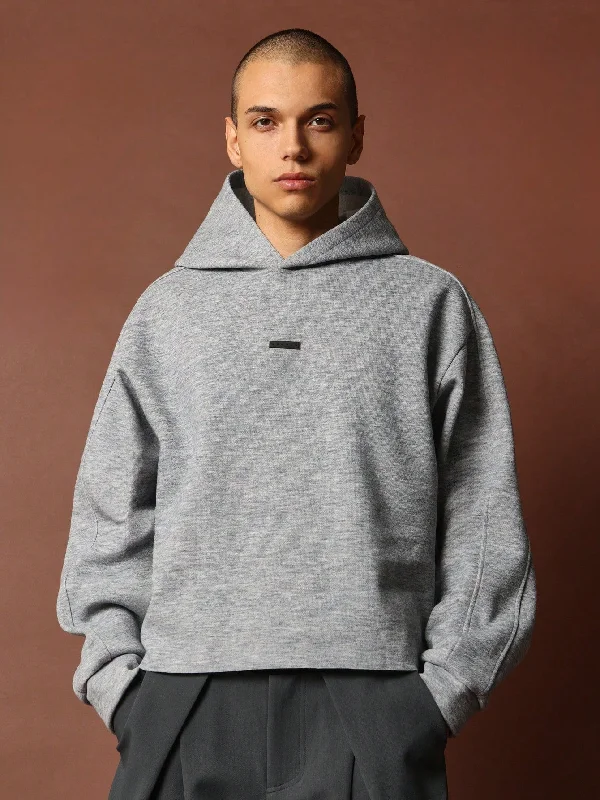 Fantastic Deals Crop Fit Overhead Raw Hem Hoodie With Silicon Badge