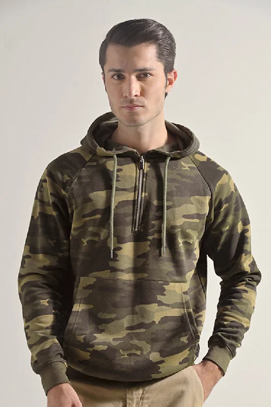 Warehouse Sale Camouflage Half Zipper Hoodie - Green