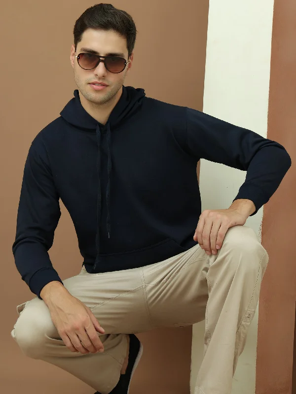 Weekend Deals That Impress VimaL Jonney Regular Fit Blue Solid Hoodie For Men
