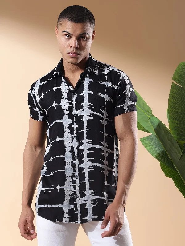Special Price Half Casual Printed Cotton Shirt Regular Fit For Man-Black