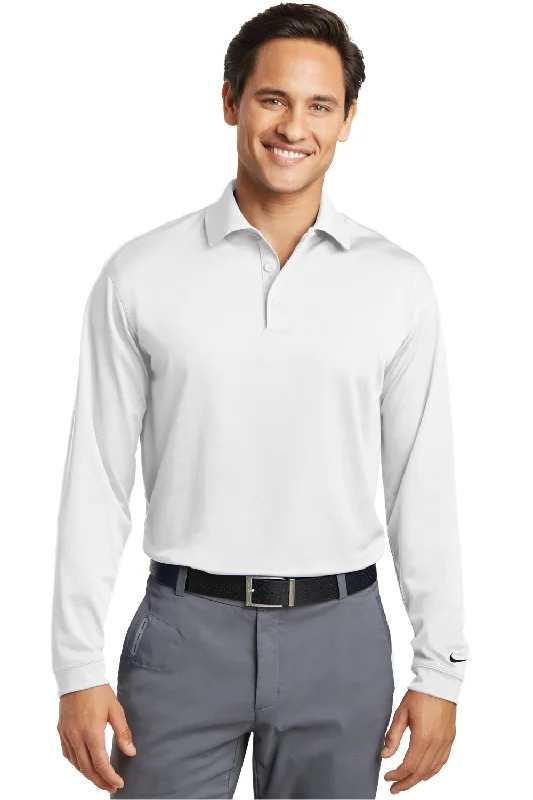 Special Discount Nike Mens Stretch Tech Dri-Fit Moisture Wicking Long Sleeve Polo Shirt - White Special Discount Nike Mens Stretch Tech Dri-Fit Moisture Wicking Long Sleeve Polo Shirt - White