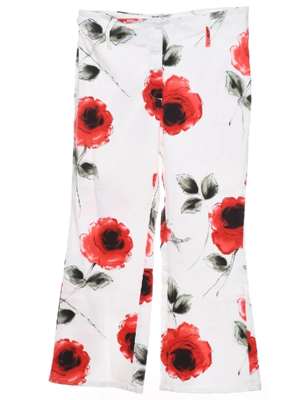 Pay Less White Floral Print Trousers - W31 L27