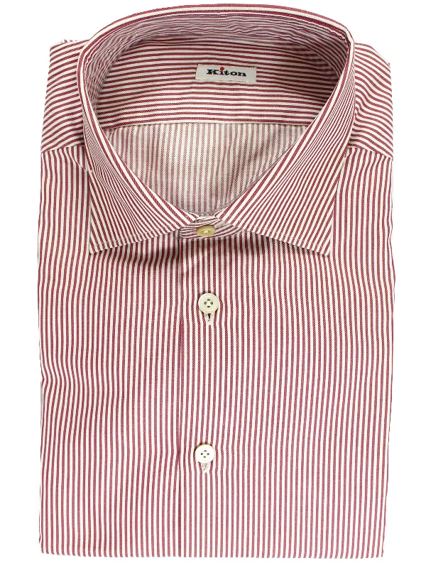 Savings Soar This Weekend Kiton Dress Shirt White Maroon Stripes 43 - 17