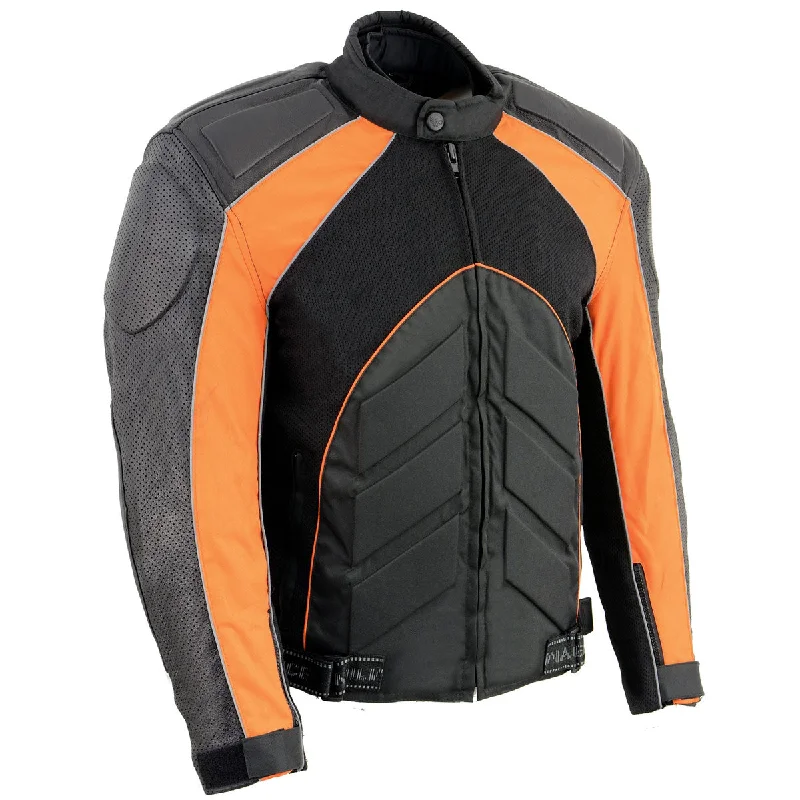 Year-End Sale NexGen SH2153 Men's Black and Orange CE Armored Motorcycle Textile and Leather Combo Jacket Year-End Sale NexGen SH2153 Men's Black and Orange CE Armored Motorcycle Textile and Leather Combo Jacket