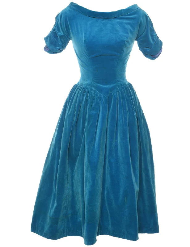 Price Drop Velour Teal 1980s Evening Dress - XS