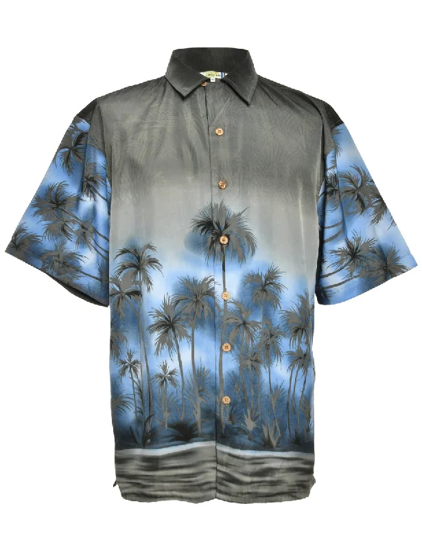 Overstock Clearance Tropical Blue & Grey Y2K Hawaiian Shirt - M