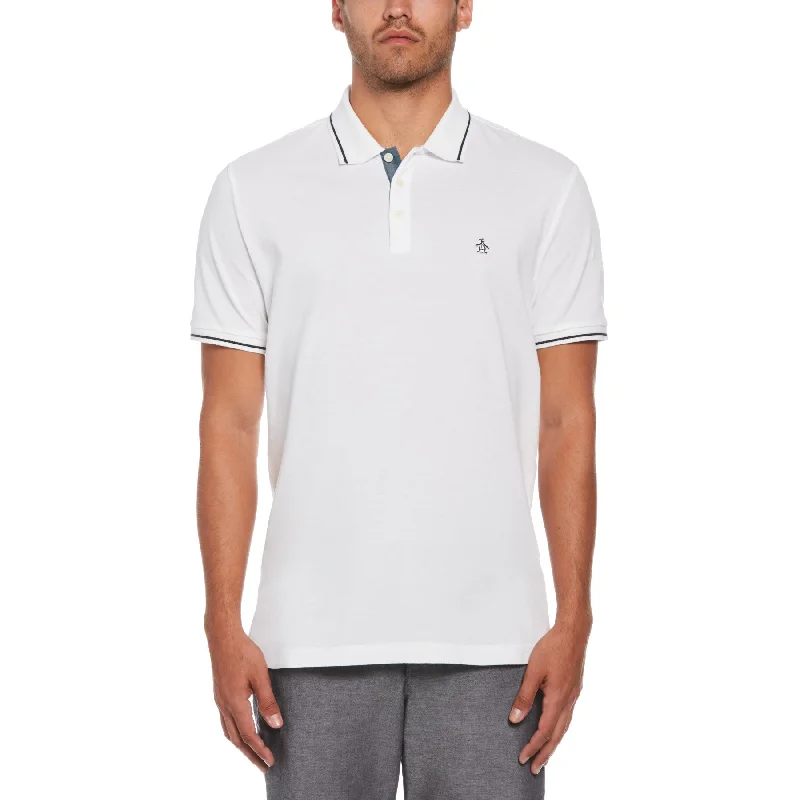 Super Bargain Cotton Birdseye Pique Tipped Polo Shirt In Bright White