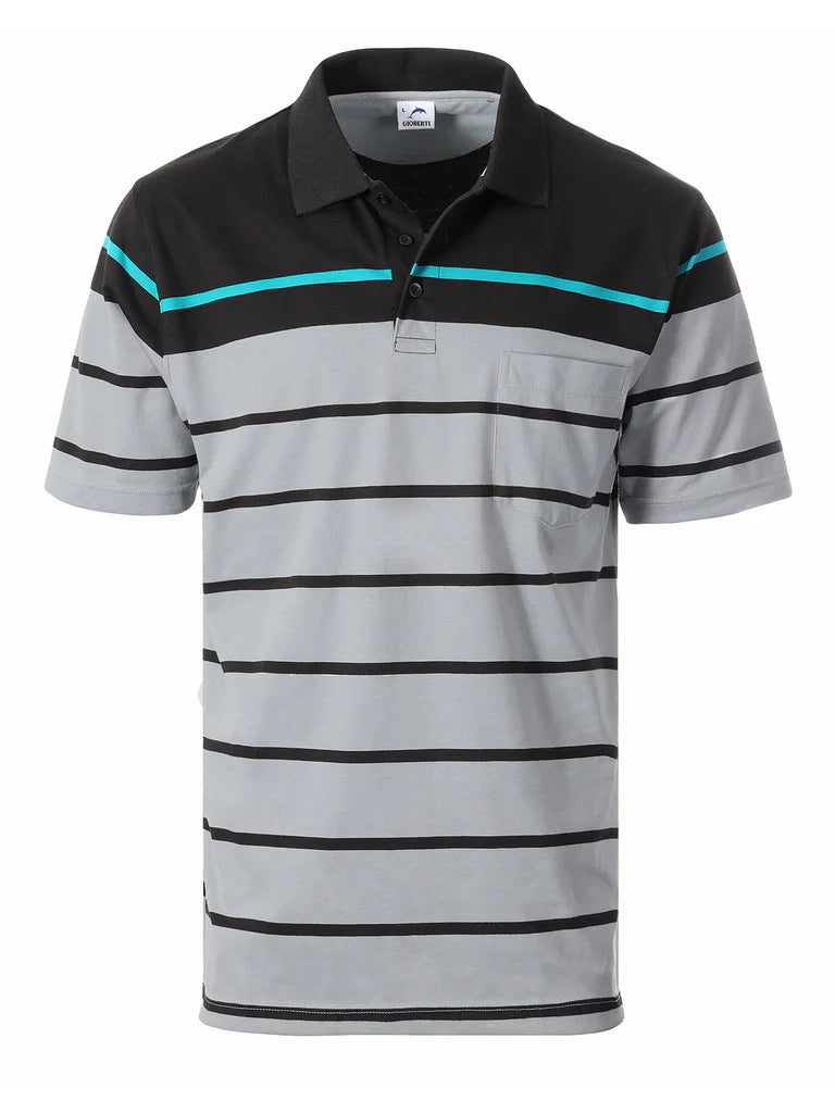 Markdowns MEN'S STRIPED SHORT SLEEVE POLO WITH CHEST POCKET