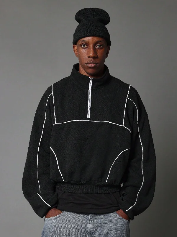 Weekend Bargains to Love Crop Fit Half Zip Funnel Neck Sweatshirt With Piping Details
