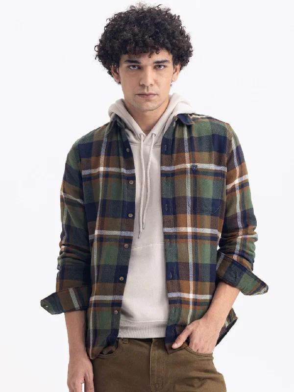 Instant Savings Green Flannel Checks Shirt