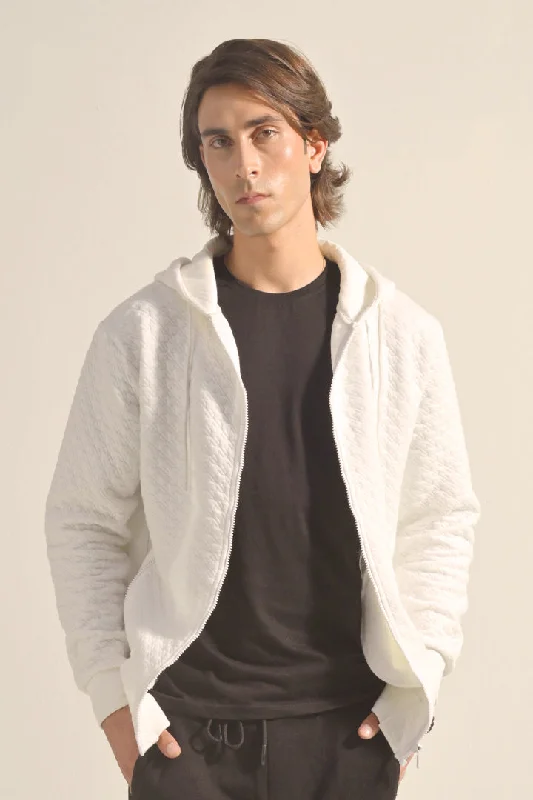 Limited Time Discount Textured Zipper Hoodie - White