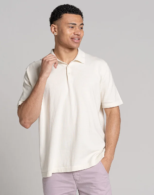 Clearance Event ESSENTIAL OVERSIZED SHORT SLEEVE KNITTED POLO | ECRU