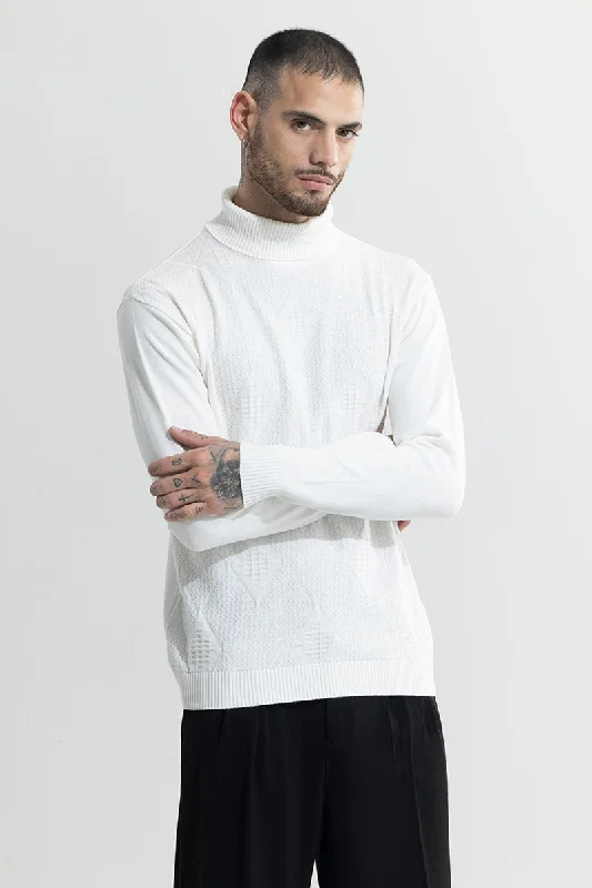 Markdowns Rhomboid White Turtle Neck Sweater
