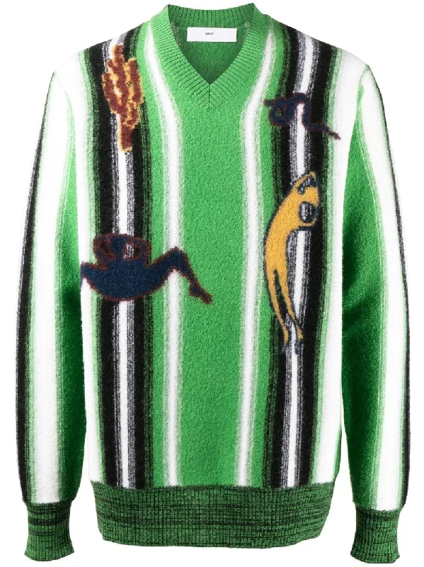 Low Cost Graphic-Print V-Neck Jumper