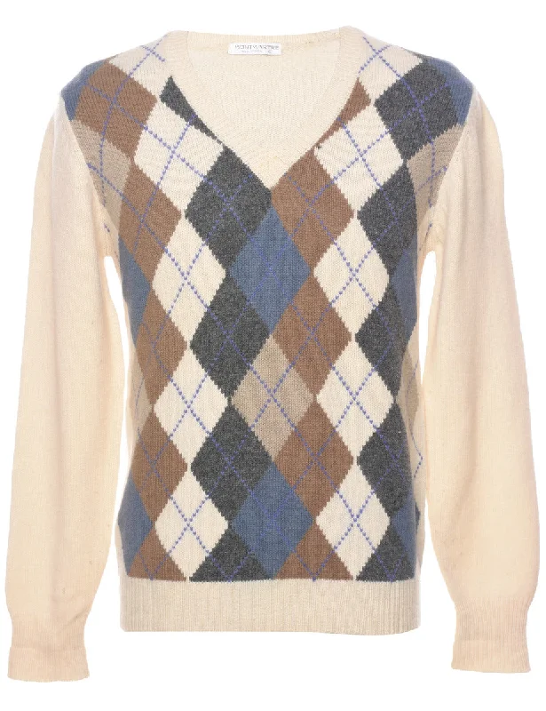 Weekend Bargains Galore Wool Argyle Jumper - L