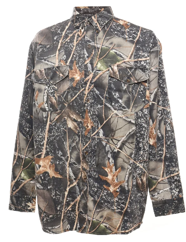 Super Bargain Woodland Camouflage Print Denim Shirt - XL