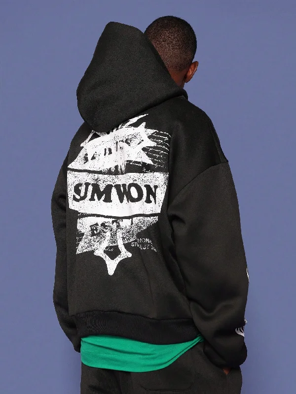 Great Deals Regular Fit Overhead Hoodie With Sleeve Flame Graphic And Back Graphic Print