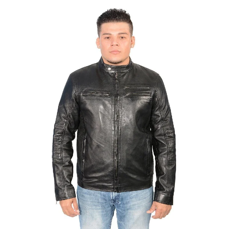 Price Slash Milwaukee Leather SFM1805 Men's Black Side Stitch Cafe Racer Lambskin Leather Jacket Price Slash Milwaukee Leather SFM1805 Men's Black Side Stitch Cafe Racer Lambskin Leather Jacket