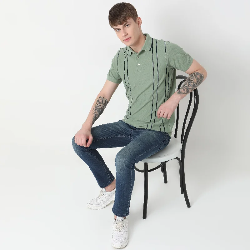 Inventory Reduction Regular Fit Striped Polo T-Shirt