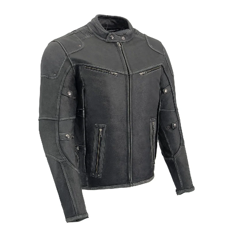 Today's Special Milwaukee Leather MLM1536 Mens Vintage Distressed Grey Leather Scooter Style Motorcycle Jacket - Reflective Piping Today's Special Milwaukee Leather MLM1536 Mens Vintage Distressed Grey Leather Scooter Style Motorcycle Jacket - Reflective Piping
