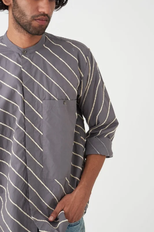 Friends and Family Sale Diagonal EMB. Shirt - Grey