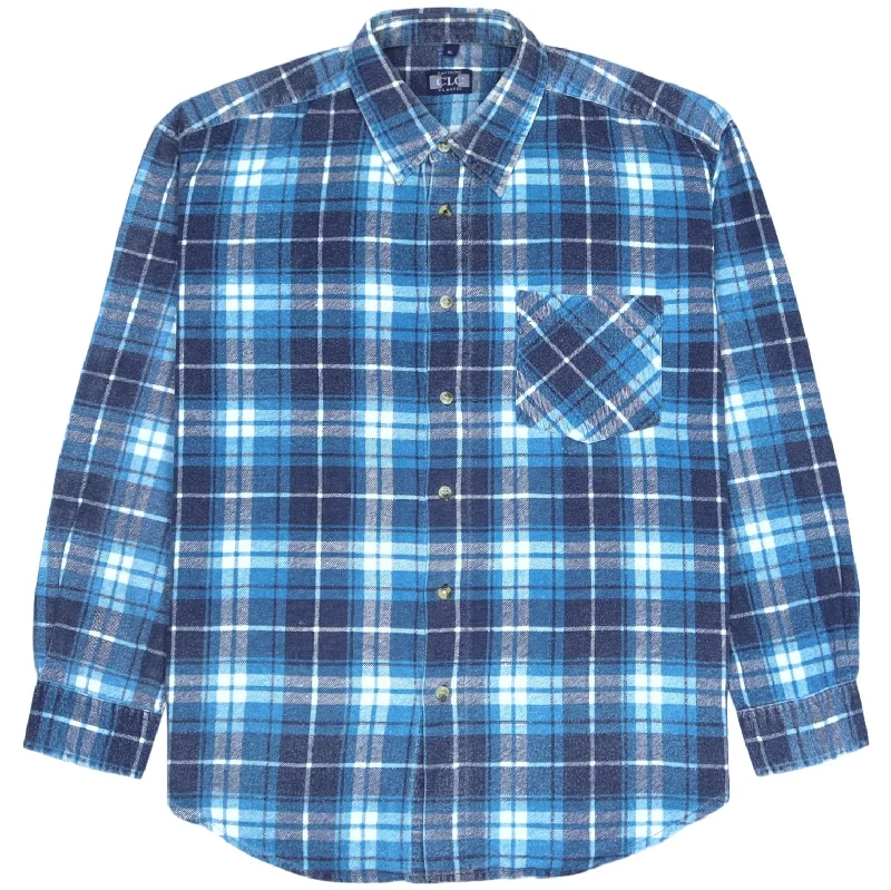 Massive Savings Cavenline Checkered Flannel Shirt Blue Navy