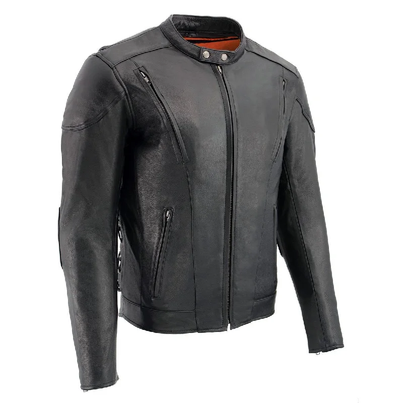 Unbeatable Prices Milwaukee Leather LKM1765 Men's Black Leather Racer Style Side Laced Motorcycle Jacket w/ Ventilation System