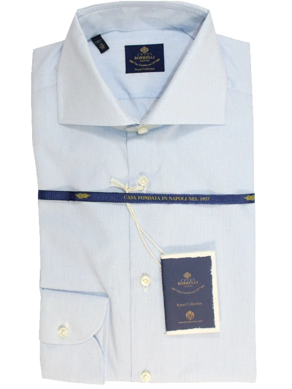 Super Sale Luigi Borrelli Dress Shirt ROYAL COLLECTION White Blue Micro Check 38 - 15 Super Sale Luigi Borrelli Dress Shirt ROYAL COLLECTION White Blue Micro Check 38 - 15