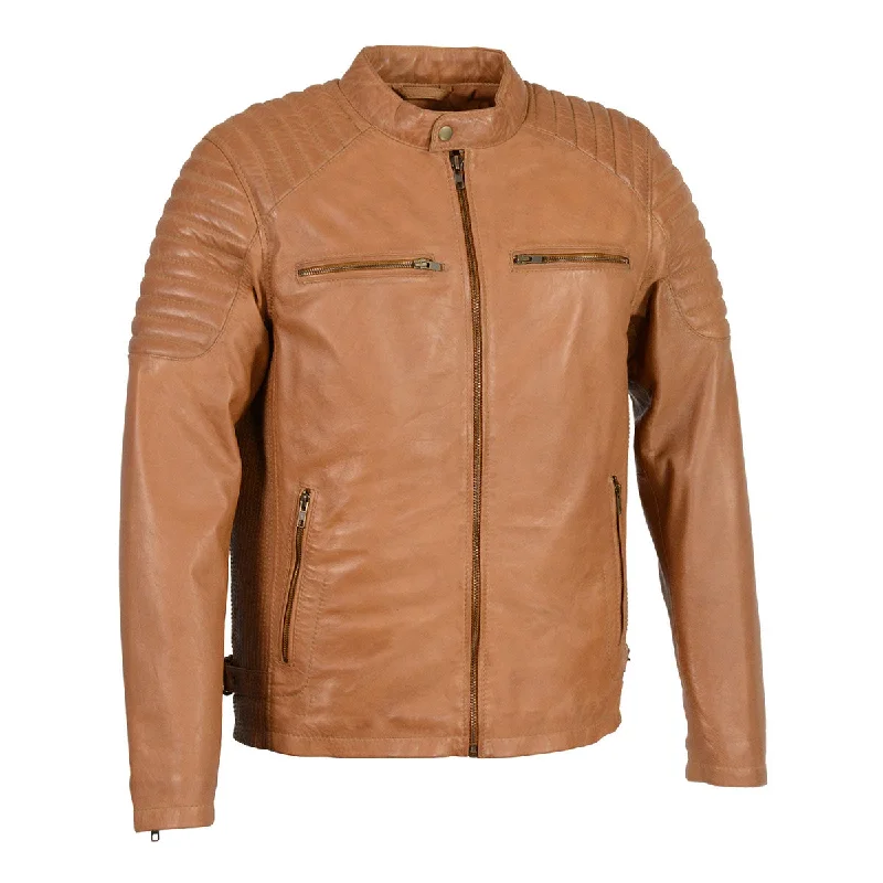 Pay Less Milwaukee Leather SFM1840 Men's 'Quilted' Saddle Leather Fashion Jacket with Snap Button Collar Pay Less Milwaukee Leather SFM1840 Men's 'Quilted' Saddle Leather Fashion Jacket with Snap Button Collar