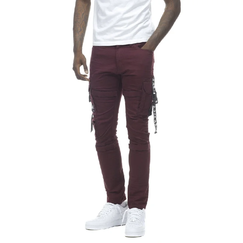 Extra Discount Slim Tapered Cargo Utility Pants - Burgundy