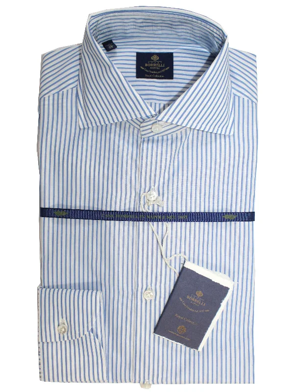 Act Fast Luigi Borrelli Dress Shirt ROYAL COLLECTION White Blue Stripes 38 - 15