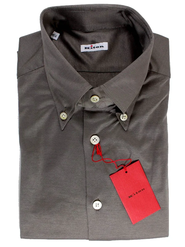 Last Chance Kiton Shirt Taupe-Gray Button-Down Collar Shirt 41 - 16 REDUCED SALE
