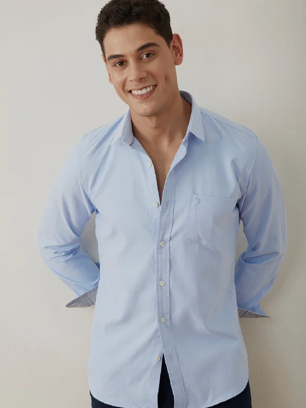 Exclusive Online Offer Sky Blue Plain Cotton Shirt