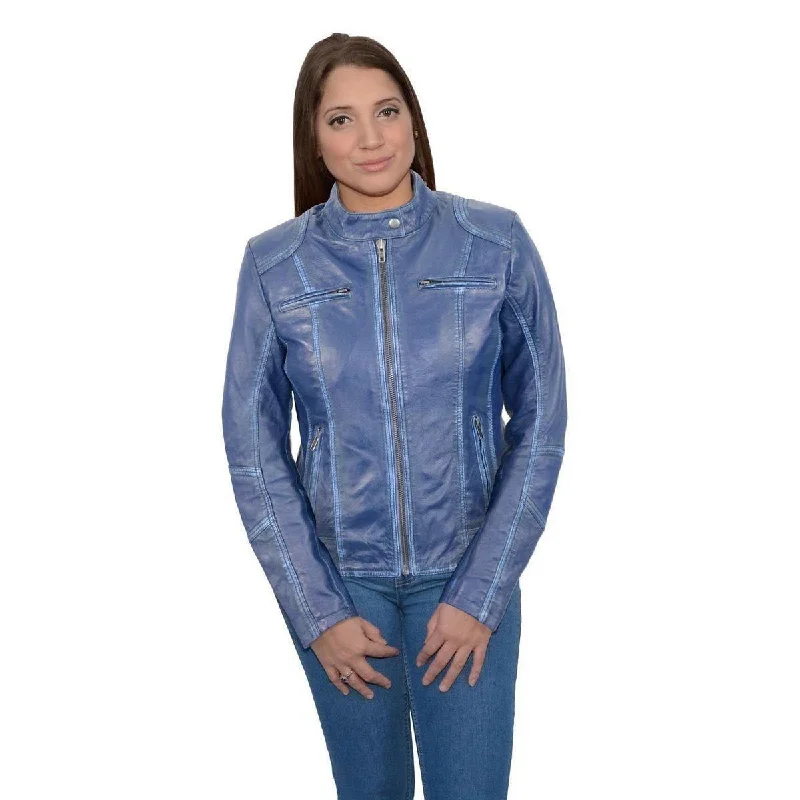 Value Pack Milwaukee Leather SFL2830 Women's Royal Blue Scuba Style Sheepskin Fashion Leather Jacket Value Pack Milwaukee Leather SFL2830 Women's Royal Blue Scuba Style Sheepskin Fashion Leather Jacket