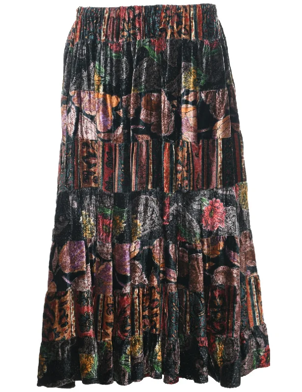 Steals and Deals Velvet Patchwork Flared Skirt - M