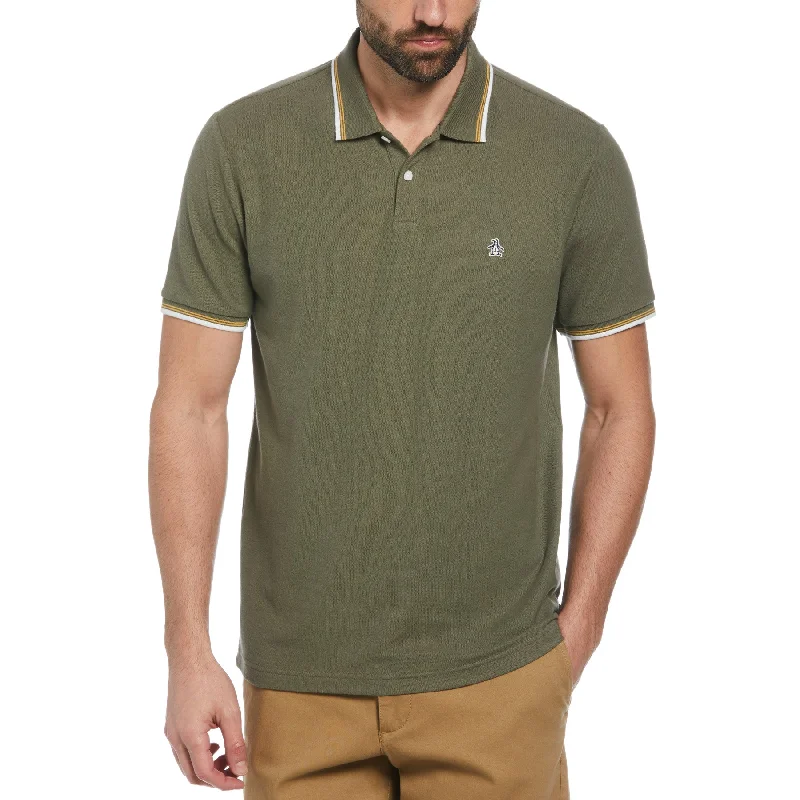 Limited Quantity Organic Cotton Pique Polo Shirt With Tipped Collar In Dusty Olive