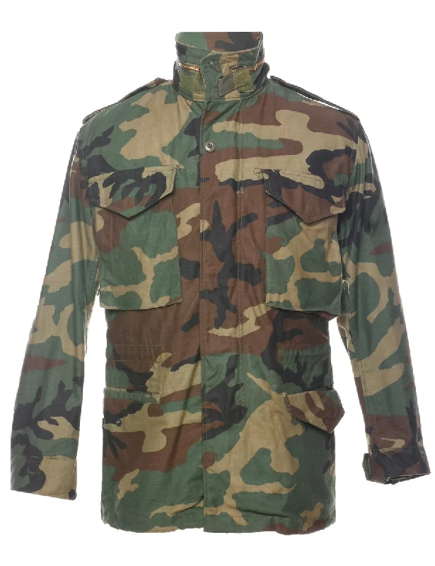 Super Deal Woodland Camouflage Print Military Jacket - XS