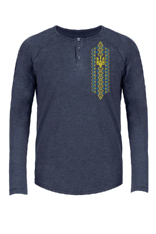 Markdowns Adult long sleeve embroidered henley shirt "Tryzub & cross stitch"